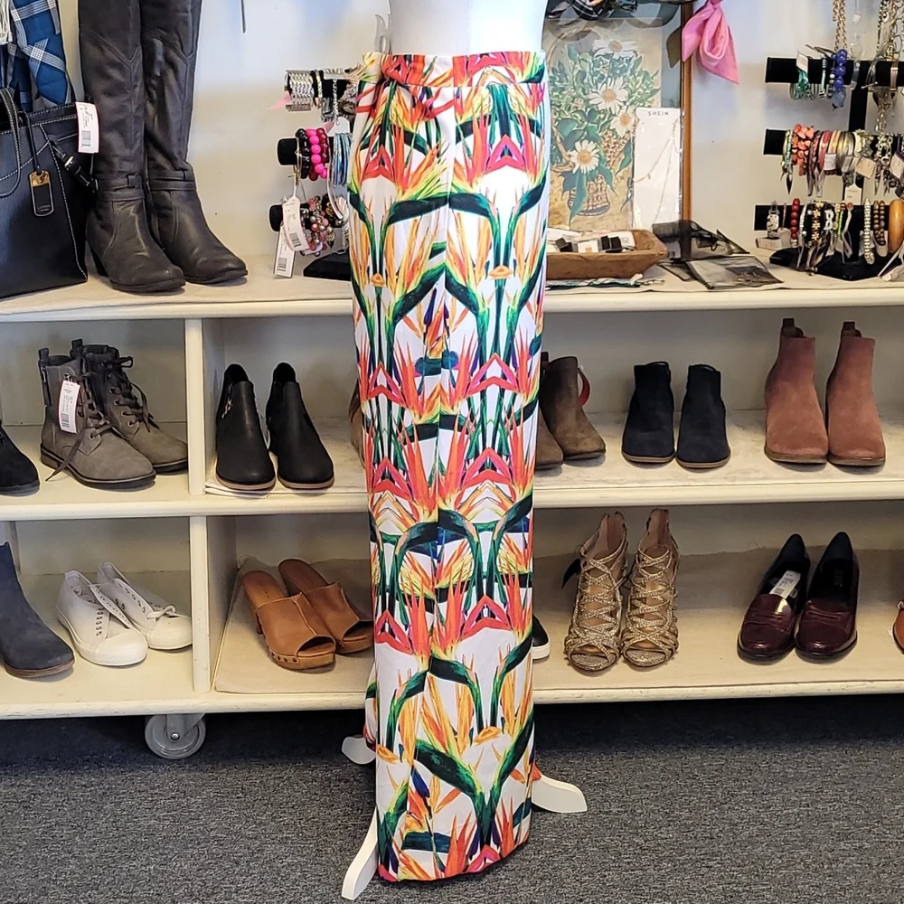 NWT Bisou Bisou Tropical White Paradise Print Palazzo Pant sz Medium - Picture 2 of 8